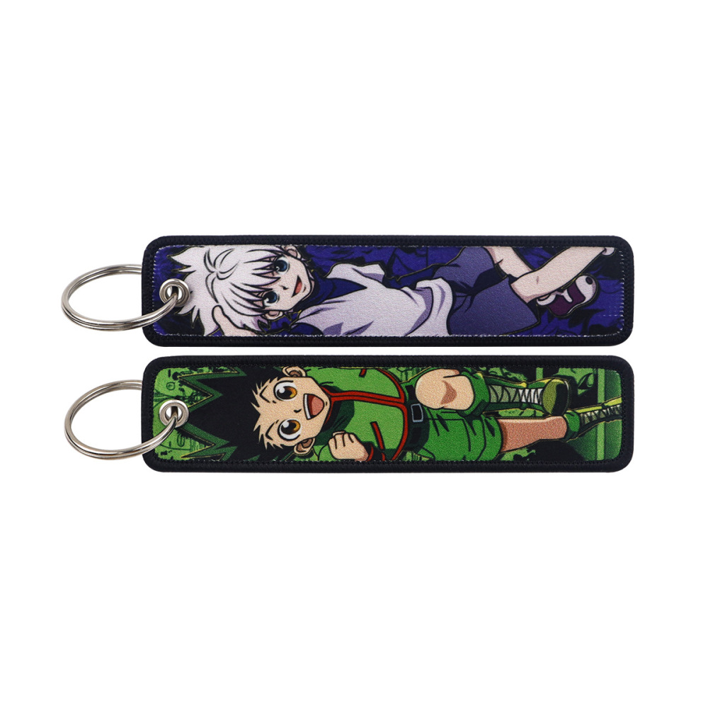 Cartoon Hunter Full-time Anime Woven Label Keychain Lanyard Campus Office ID Pendant Woven Art Keychain