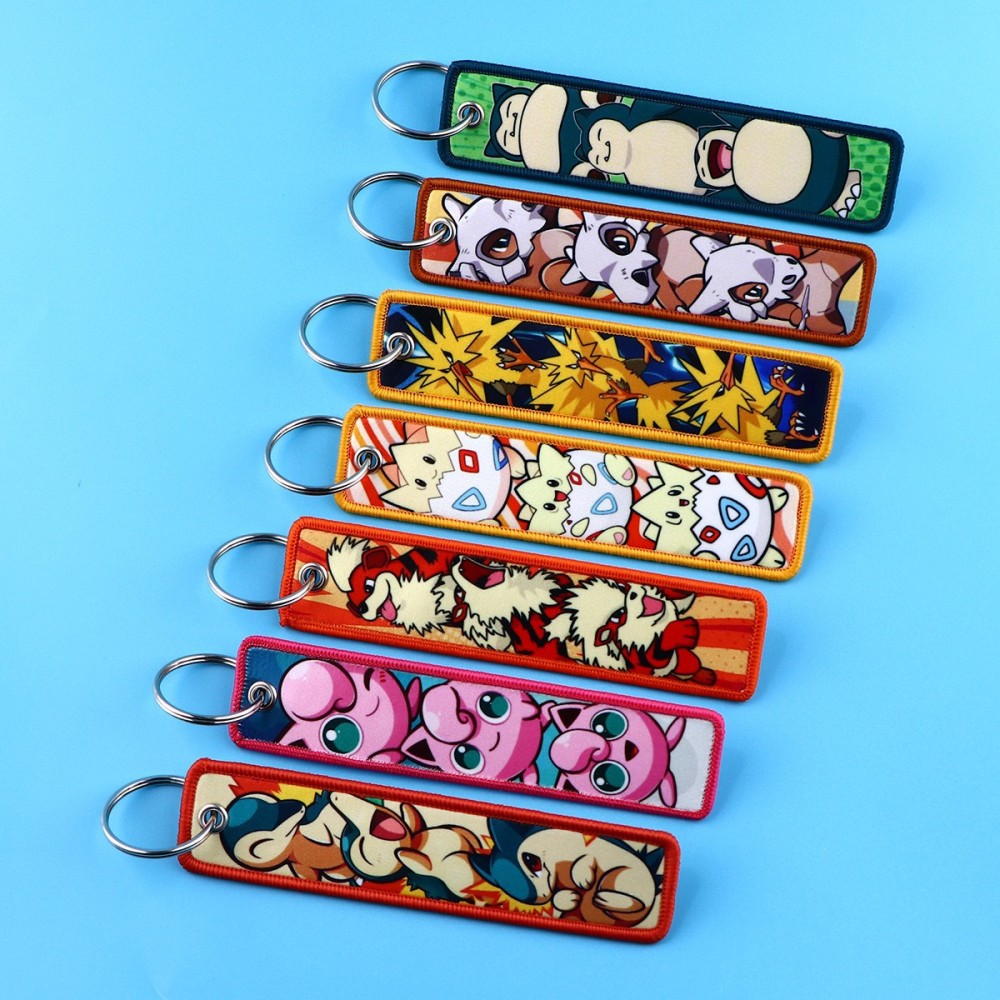 Spot Pokemon cartoon anime Pokemon woven label keychain lanyard Pokemon fabric pendant