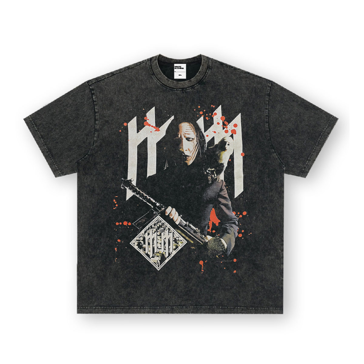 Rock Project High Street American Retro Band Short Sleeve Washed Distressed Heavy T-shirt Loose Small Neck Top