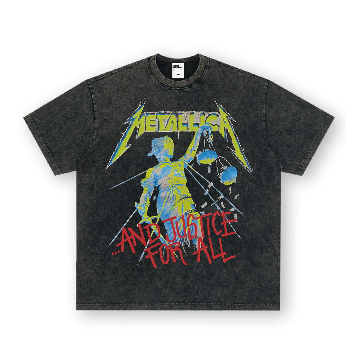 Rock Project High Street American Retro Band Short Sleeve Washed Distressed Heavy T-shirt Loose Small Neck Top