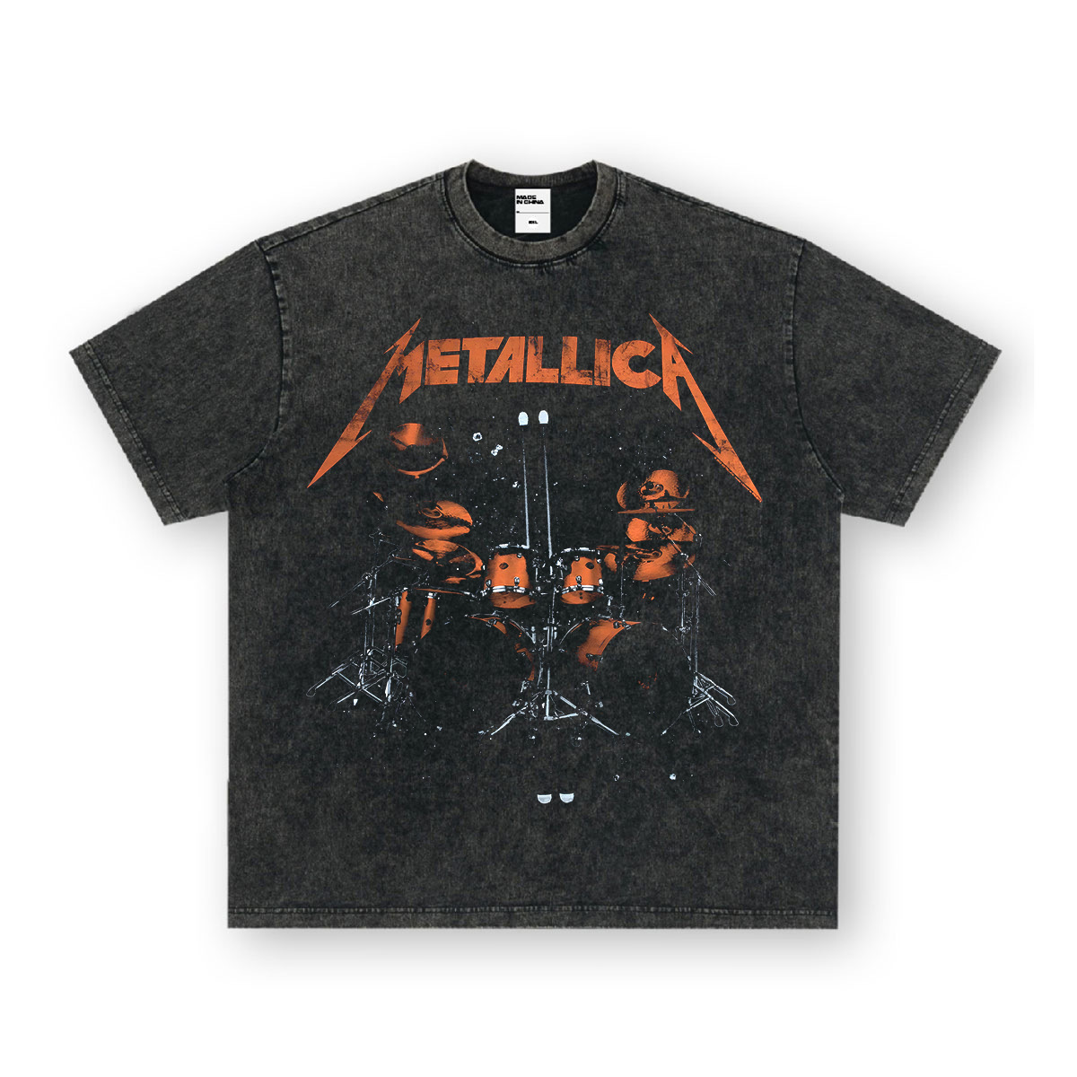 Rock Project High Street American Retro Band Short Sleeve Washed Distressed Heavy T-shirt Loose Small Neck Top