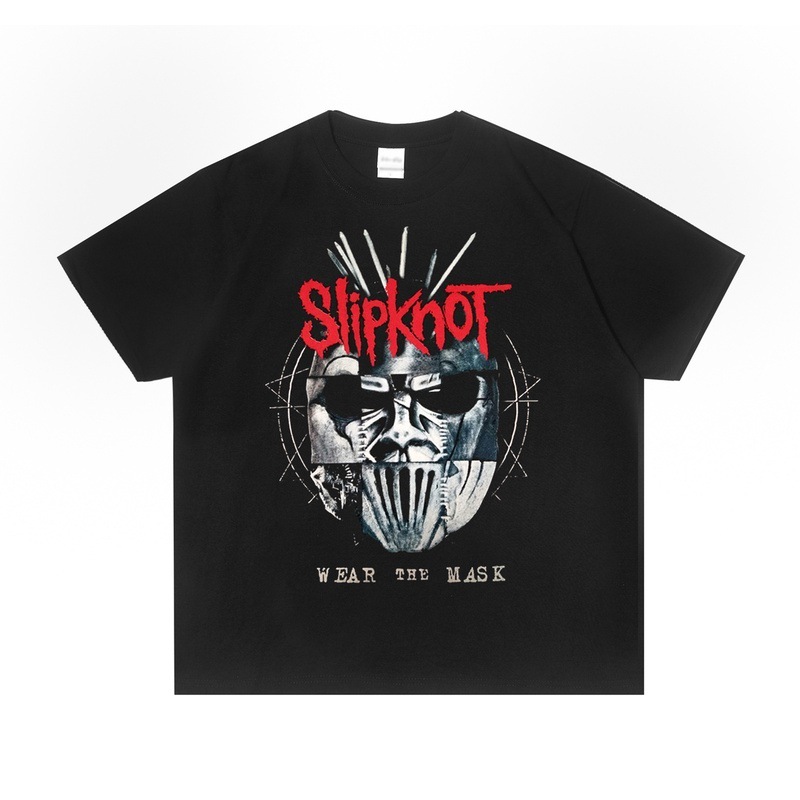 European and American Slipknot band European and American heavy metal rock new wave slipknot retro old T-shirt loose