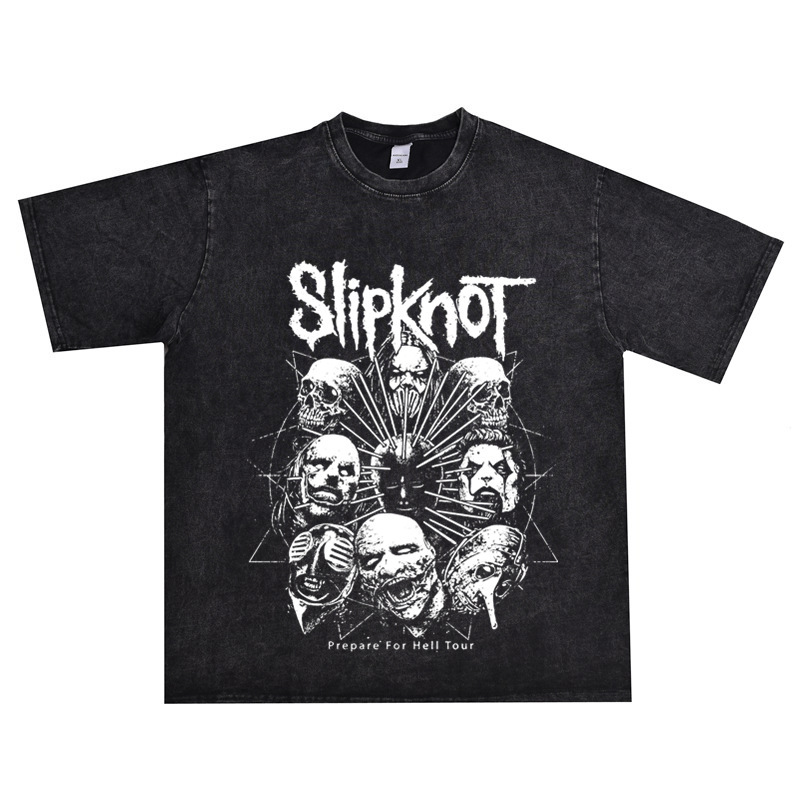 European and American Slipknot band European and American heavy metal rock new wave slipknot retro old T-shirt loose