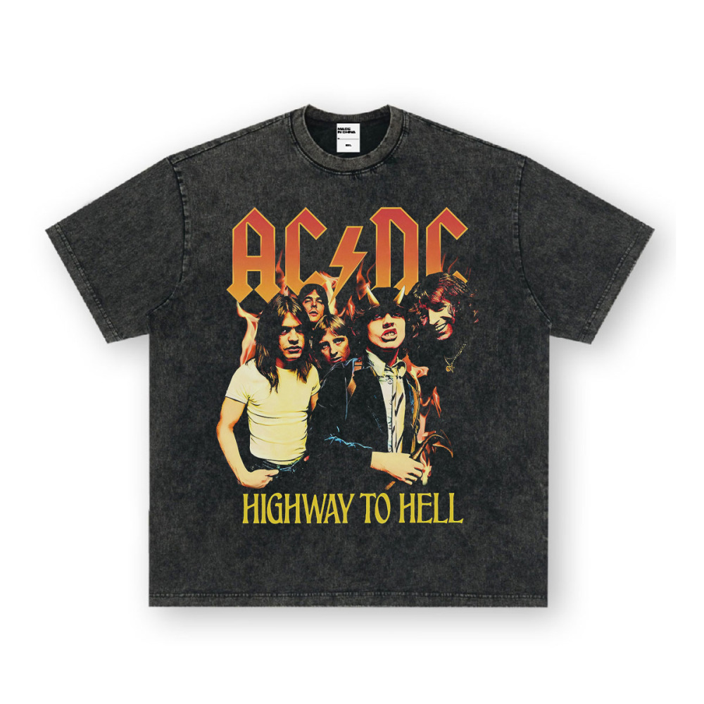 Rock Project High Street American Retro Band Short Sleeve Washed Distressed Heavy T-shirt Loose Small Neck Top