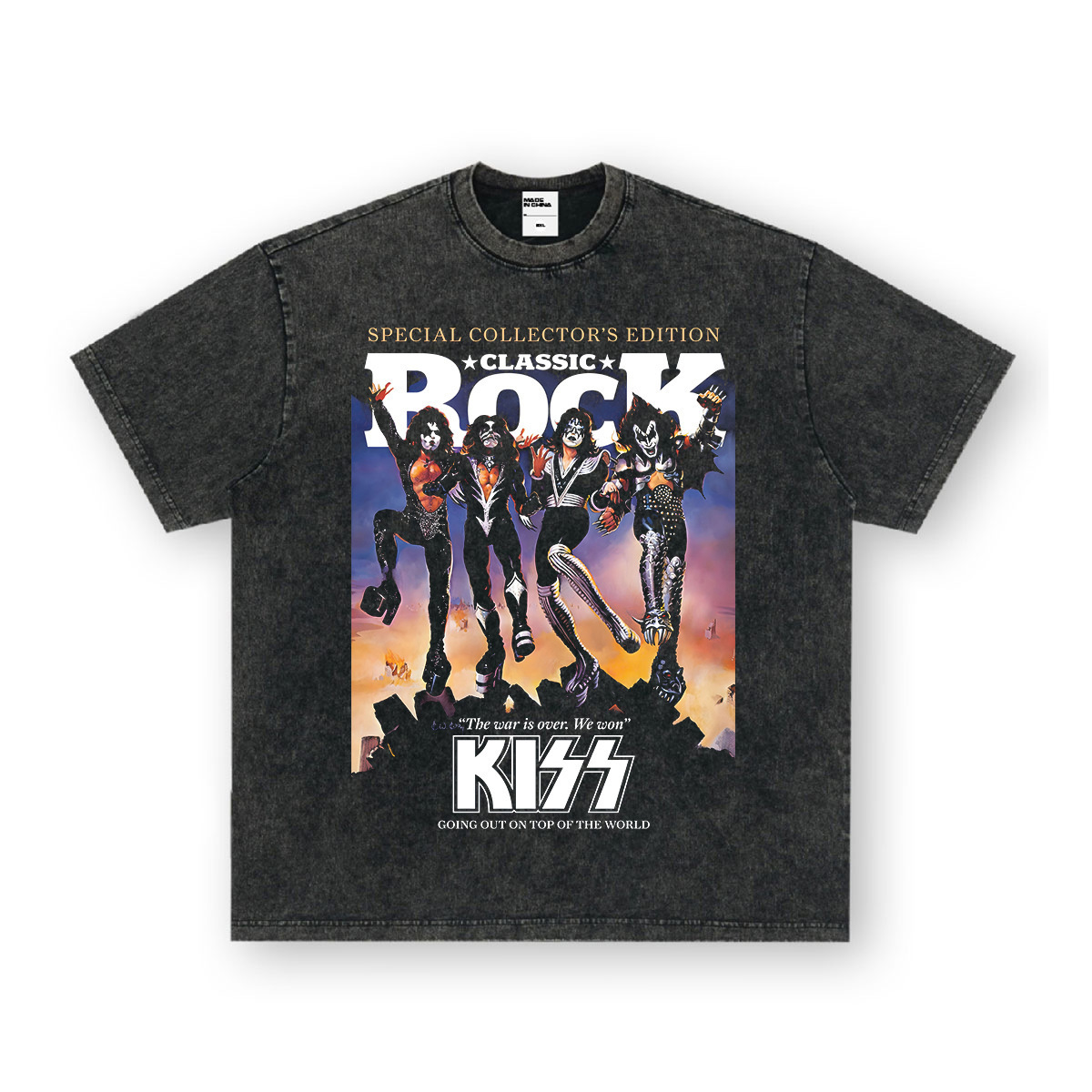 Rock Project High Street American Retro Band Short Sleeve Washed Distressed Heavy T-shirt Loose Small Neck Top