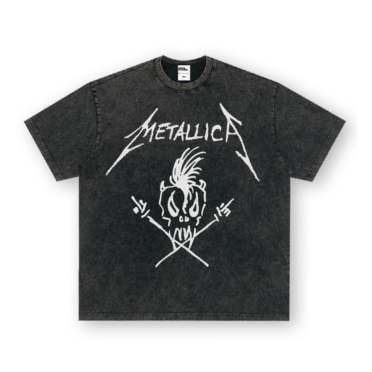 Rock Project High Street American Retro Band Short Sleeve Washed Distressed Heavy T-shirt Loose Small Neck Top
