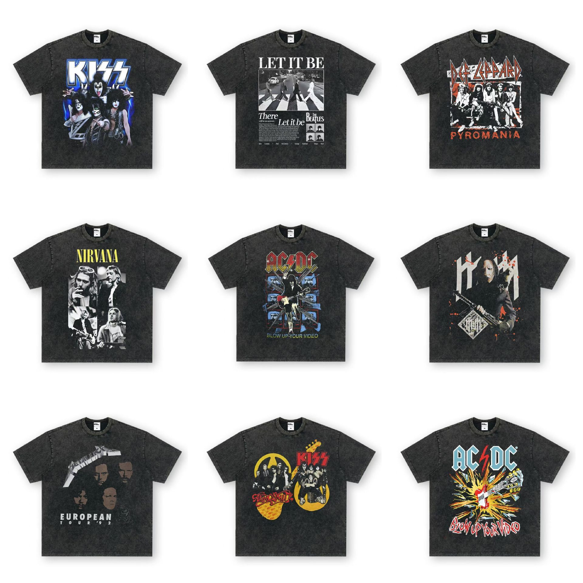 Rock Project High Street American Retro Band Short Sleeve Washed Distressed Heavy T-shirt Loose Small Neck Top