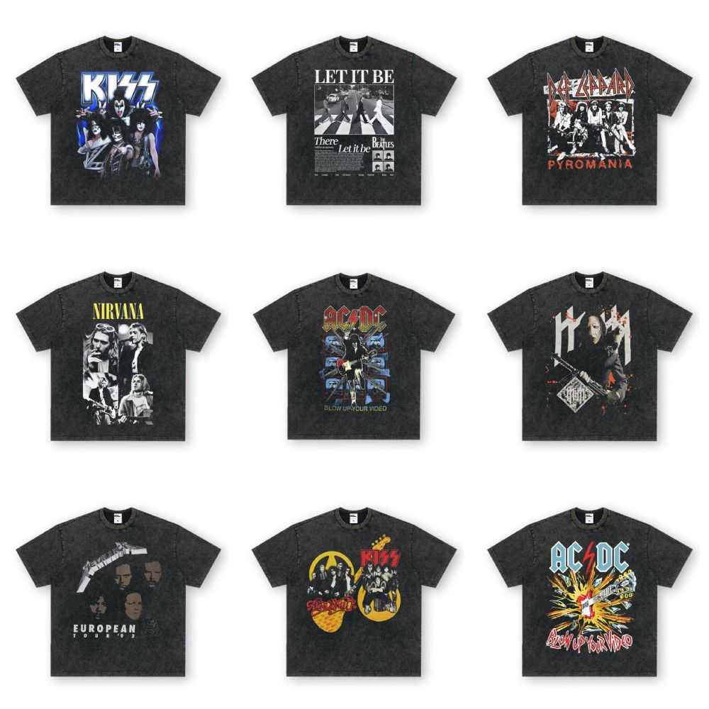 Rock Project High Street American Retro Band Short Sleeve Washed Distressed Heavy T-shirt Loose Small Neck Top