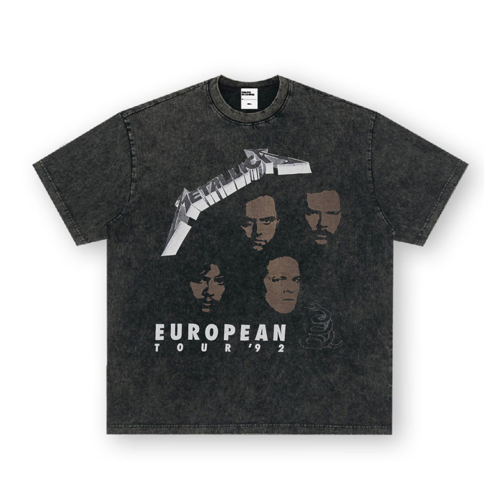 Rock Project High Street American Retro Band Short Sleeve Washed Distressed Heavy T-shirt Loose Small Neck Top