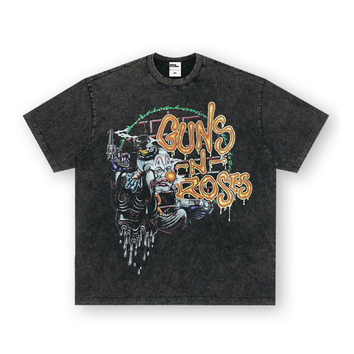 Rock Project High Street American Retro Band Short Sleeve Washed Distressed Heavy T-shirt Loose Small Neck Top