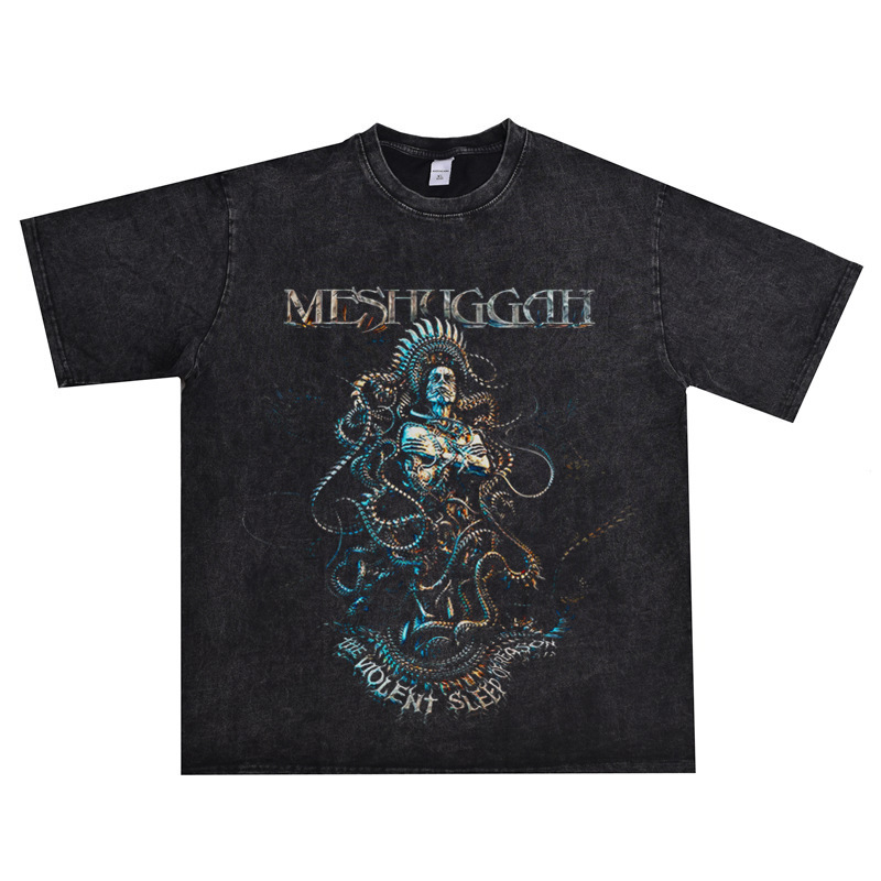 Swedish extreme avant-garde metal rock Meshuggah band washed old T-shirt short sleeve loose men and women