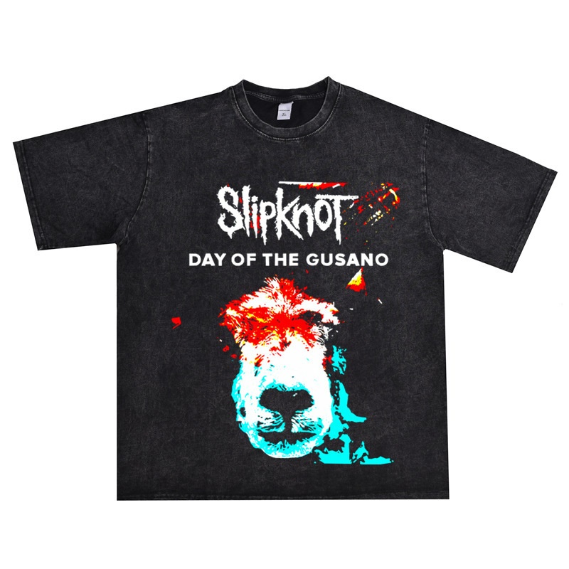 European and American Slipknot band European and American heavy metal rock new wave slipknot retro old T-shirt loose
