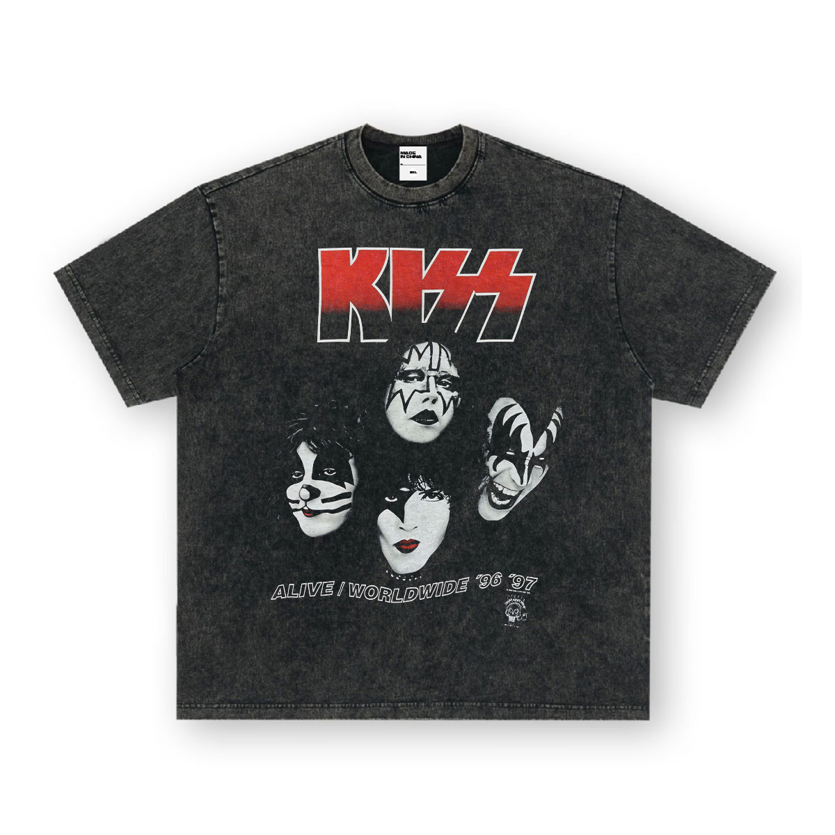 Rock Project High Street American Retro Band Short Sleeve Washed Distressed Heavy T-shirt Loose Small Neck Top