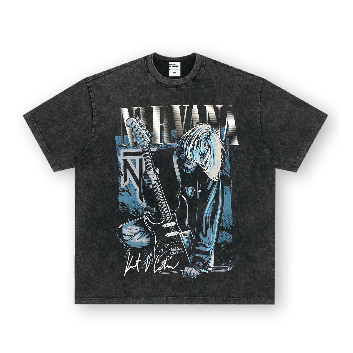 Rock Project High Street American Retro Band Short Sleeve Washed Distressed Heavy T-shirt Loose Small Neck Top