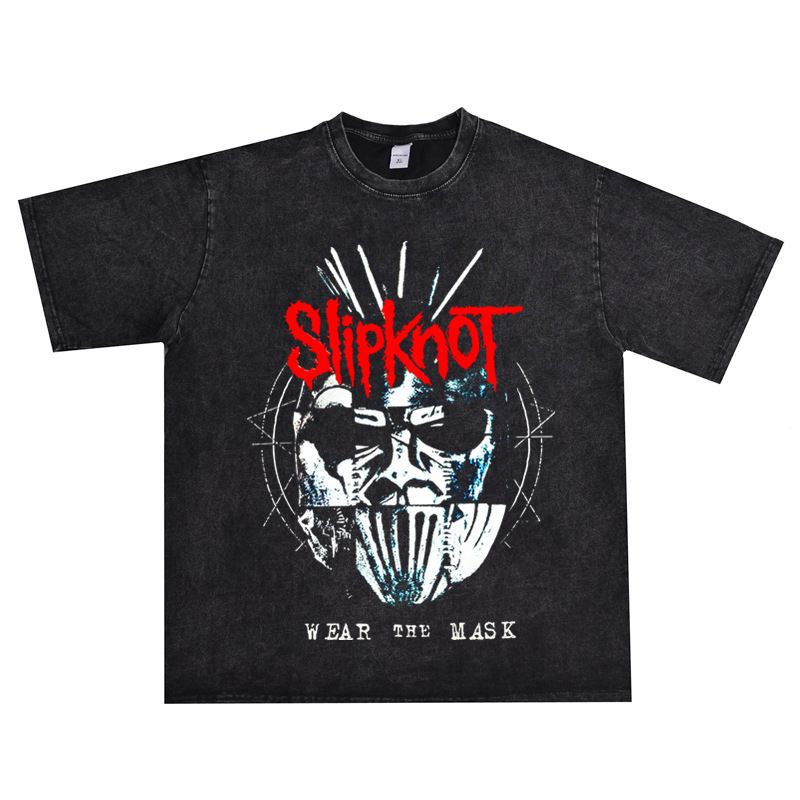 European and American Slipknot band European and American heavy metal rock new wave slipknot retro old T-shirt loose