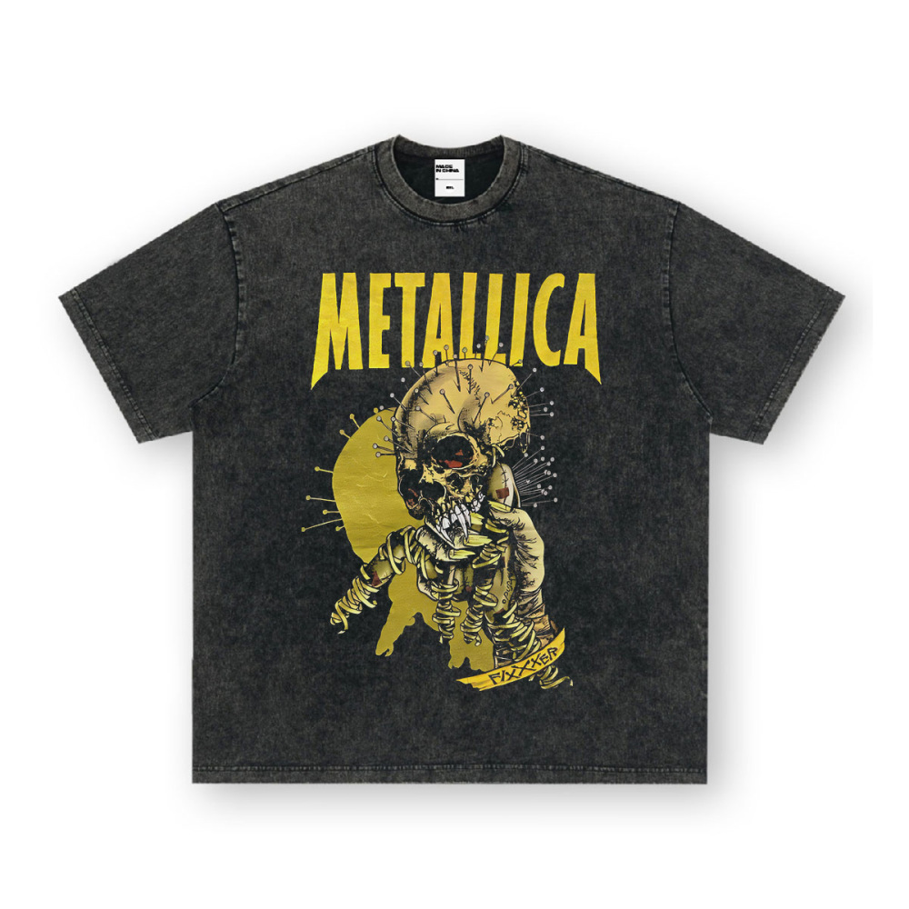 Rock Project High Street American Retro Band Short Sleeve Washed Distressed Heavy T-shirt Loose Small Neck Top