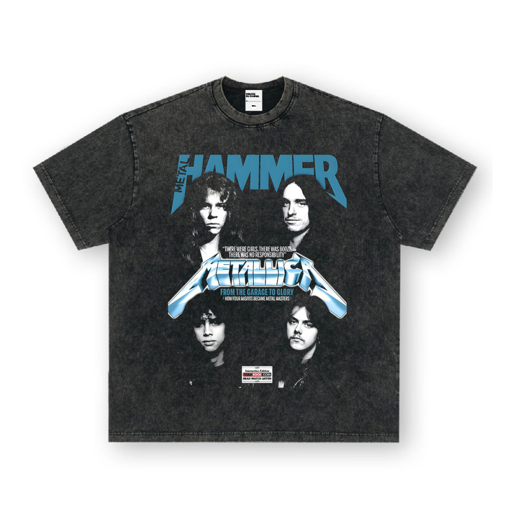 Rock Project High Street American Retro Band Short Sleeve Washed Distressed Heavy T-shirt Loose Small Neck Top