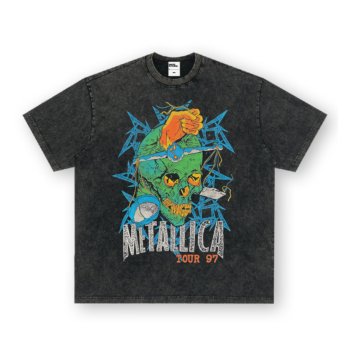 Rock Project High Street American Retro Band Short Sleeve Washed Distressed Heavy T-shirt Loose Small Neck Top