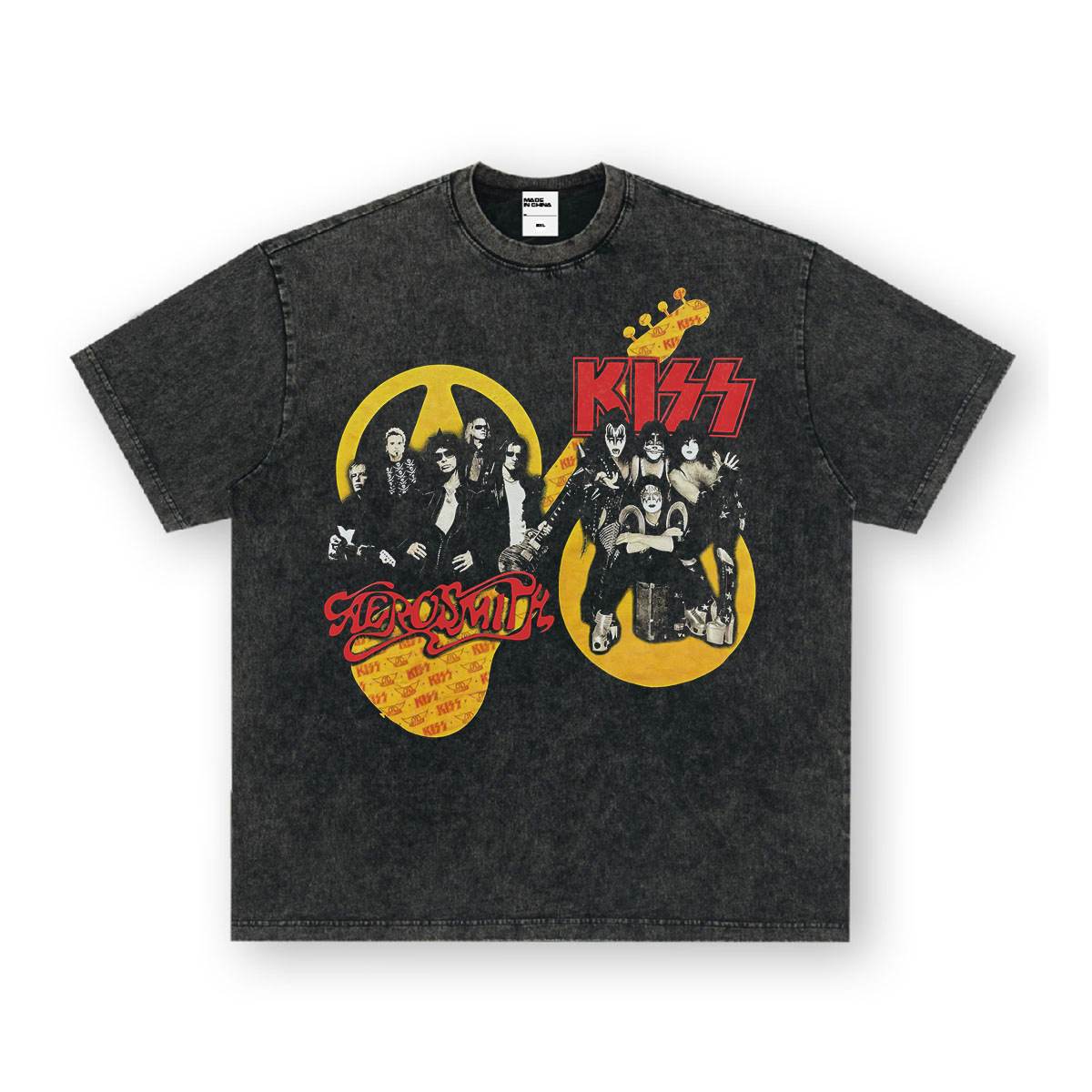 Rock Project High Street American Retro Band Short Sleeve Washed Distressed Heavy T-shirt Loose Small Neck Top
