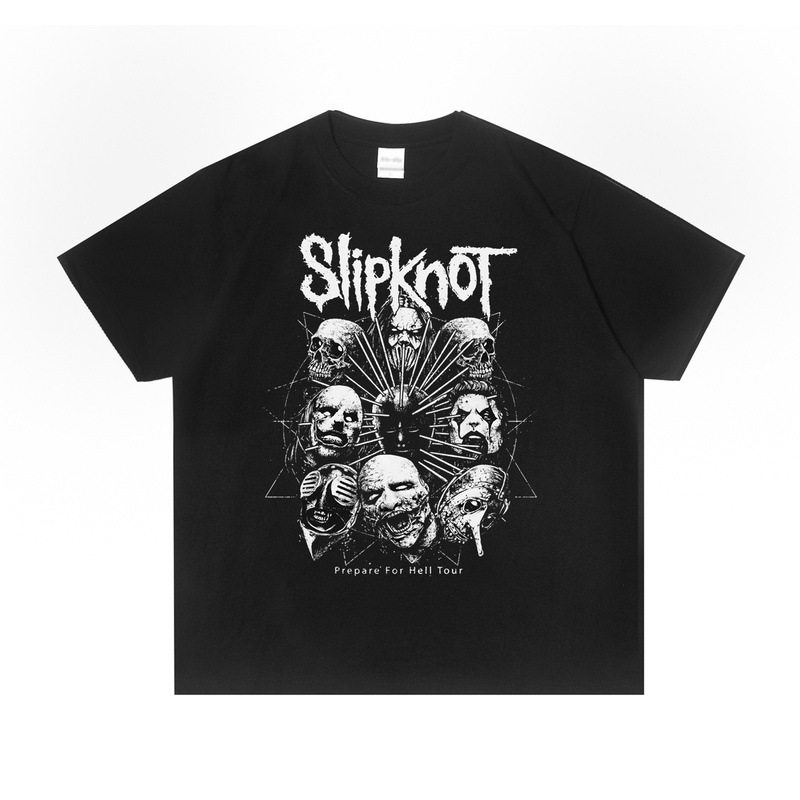 European and American Slipknot band European and American heavy metal rock new wave slipknot retro old T-shirt loose