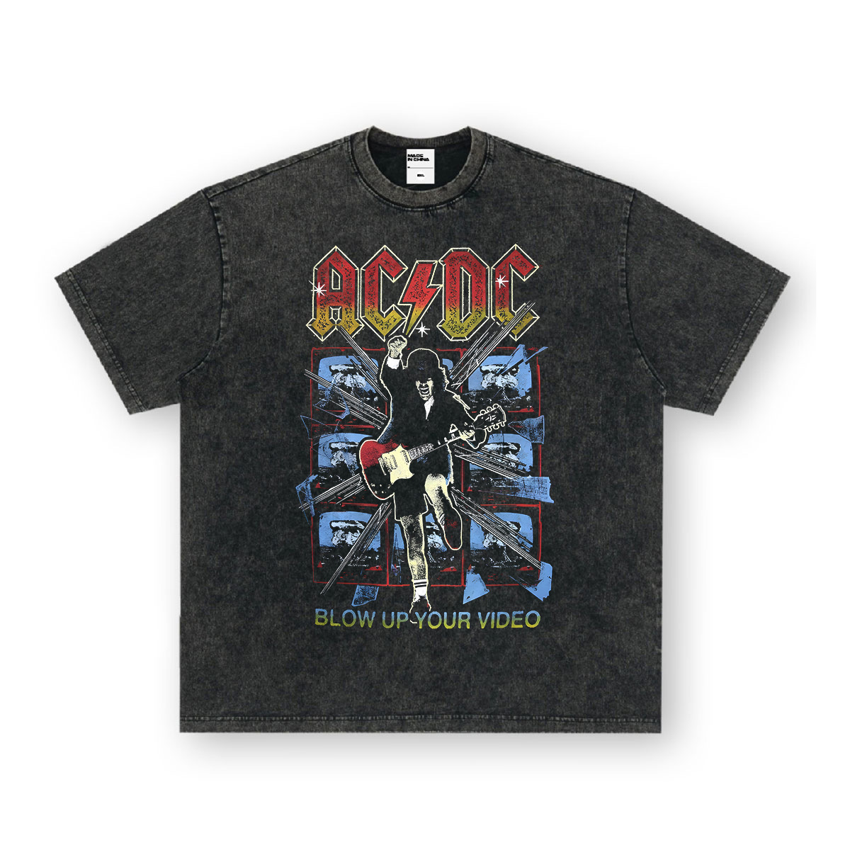 Rock Project High Street American Retro Band Short Sleeve Washed Distressed Heavy T-shirt Loose Small Neck Top