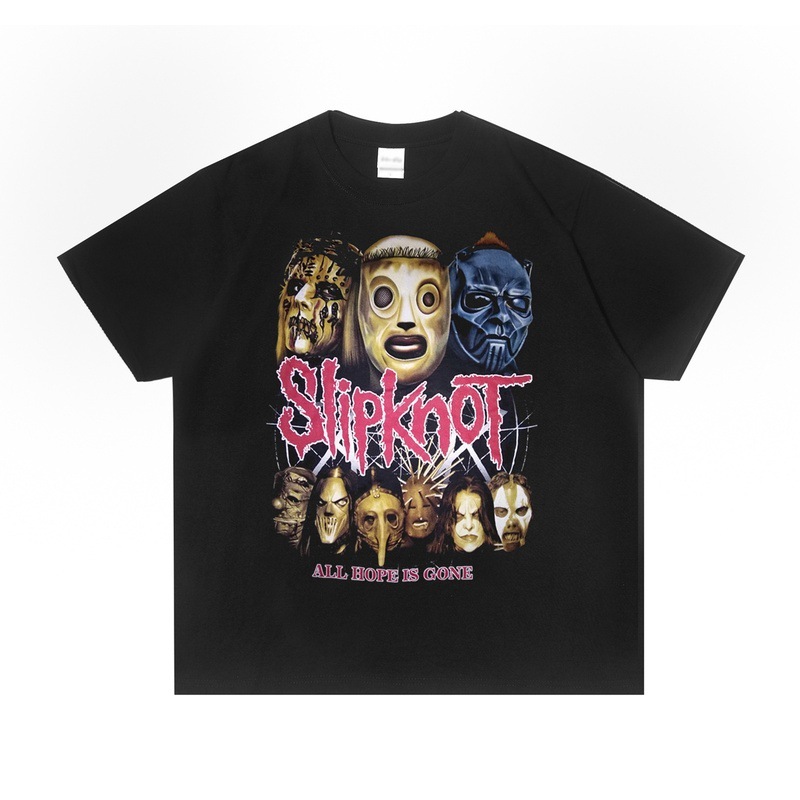 European and American Slipknot band European and American heavy metal rock new wave slipknot retro old T-shirt loose