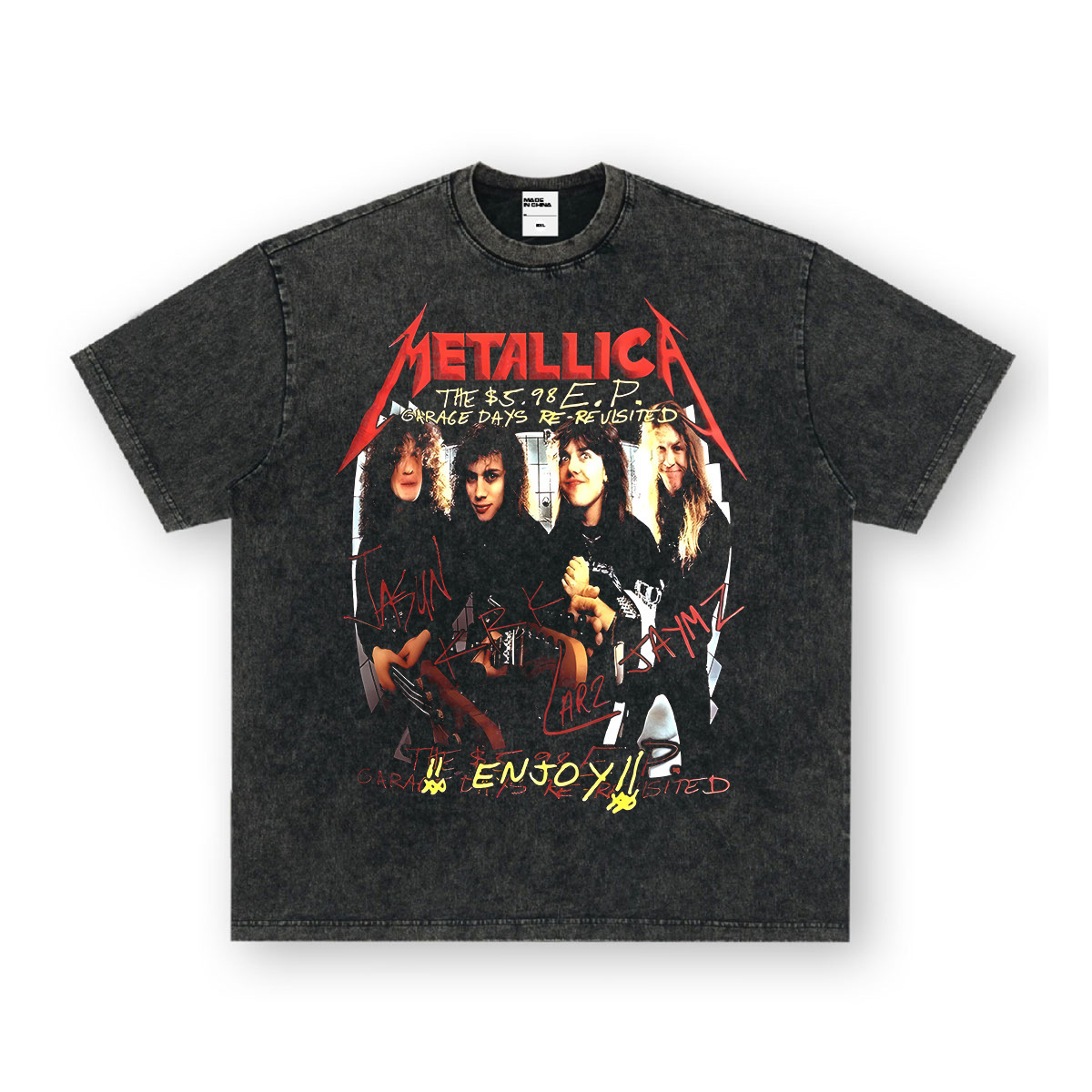 Rock Project High Street American Retro Band Short Sleeve Washed Distressed Heavy T-shirt Loose Small Neck Top