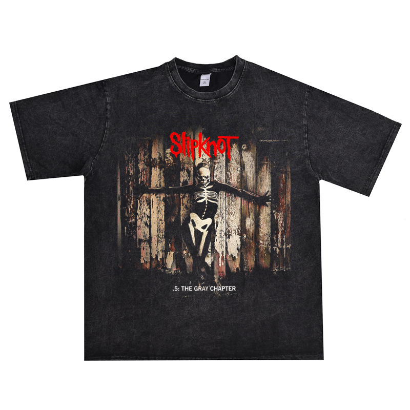 European and American Slipknot band European and American heavy metal rock new wave slipknot retro old T-shirt loose