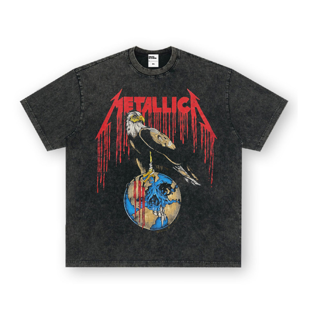 Rock Project High Street American Retro Band Short Sleeve Washed Distressed Heavy T-shirt Loose Small Neck Top