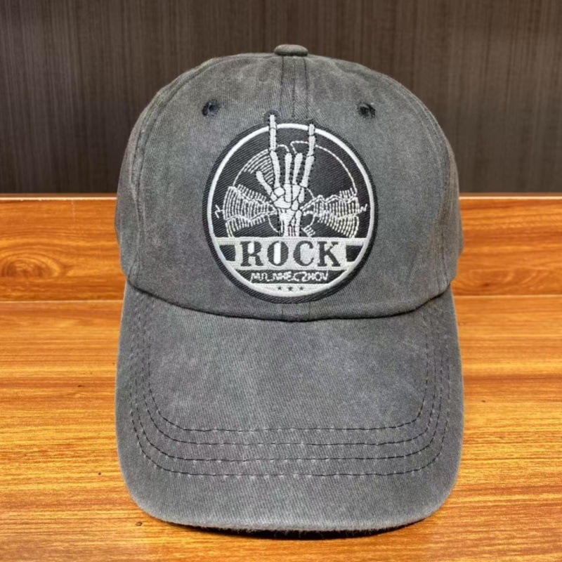 Baseball cap embroidery label new rock fan hat old washed retro men and women world band duckbill cap