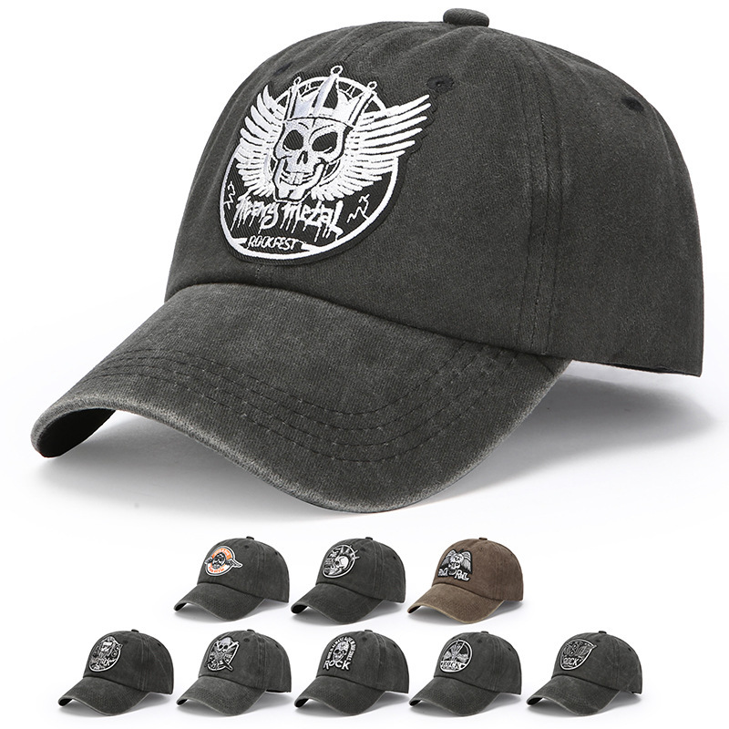Baseball cap embroidery label new rock fan hat old washed retro men and women world band duckbill cap