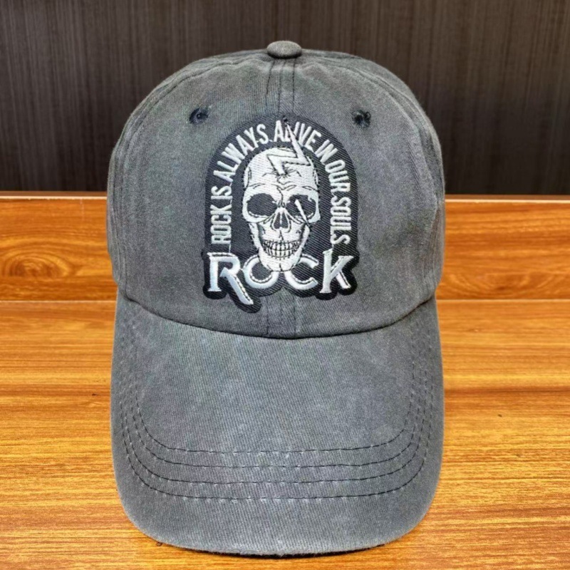 Baseball cap embroidery label new rock fan hat old washed retro men and women world band duckbill cap
