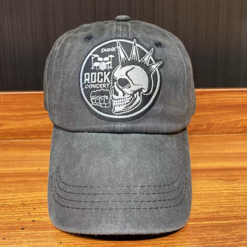 Baseball cap embroidery label new rock fan hat old washed retro men and women world band duckbill cap