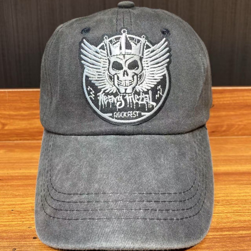 Baseball cap embroidery label new rock fan hat old washed retro men and women world band duckbill cap