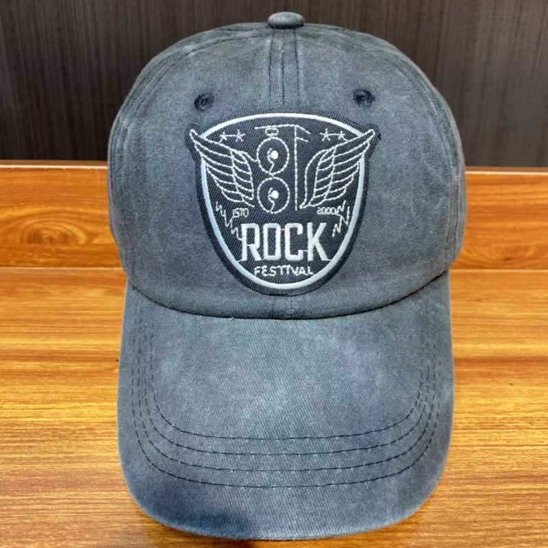 Baseball cap embroidery label new rock fan hat old washed retro men and women world band duckbill cap