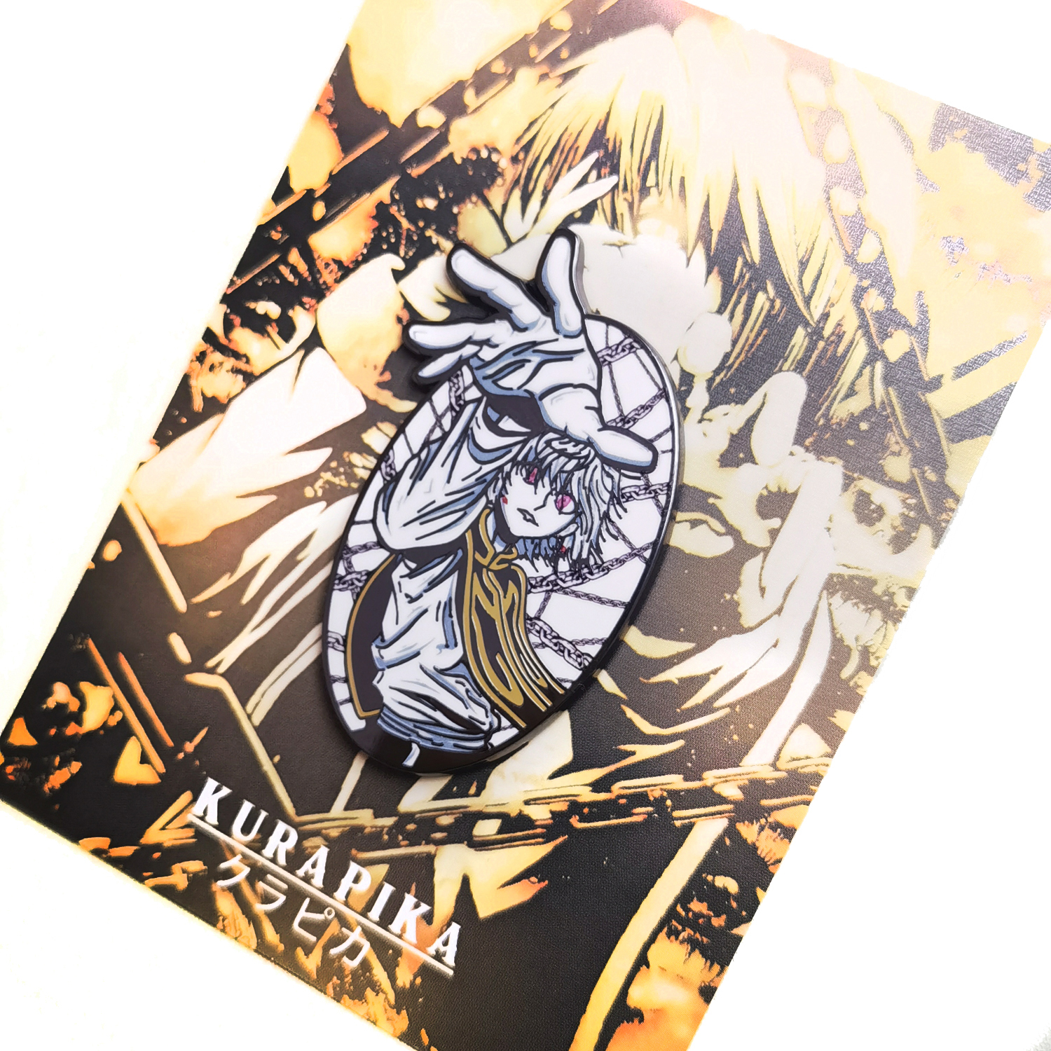Hunter x Hunter Kurapika Hard Enamel Pin – 2.15 inches, black nickel plated with screen printing details
