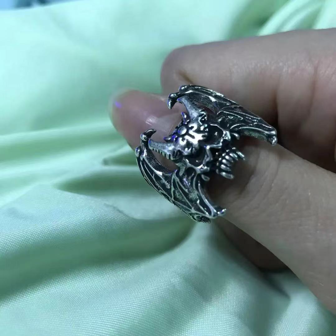 Cross-border retro ring skull bat European and American style retro punk trendy personality niche men and women ring