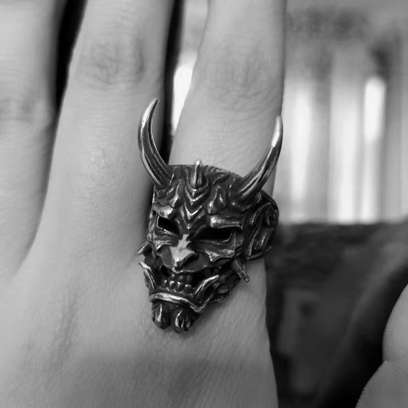 European and American personality domineering hip-hop Prajna mask ring men's trendy street fashion all-match index finger ring hand jewelry