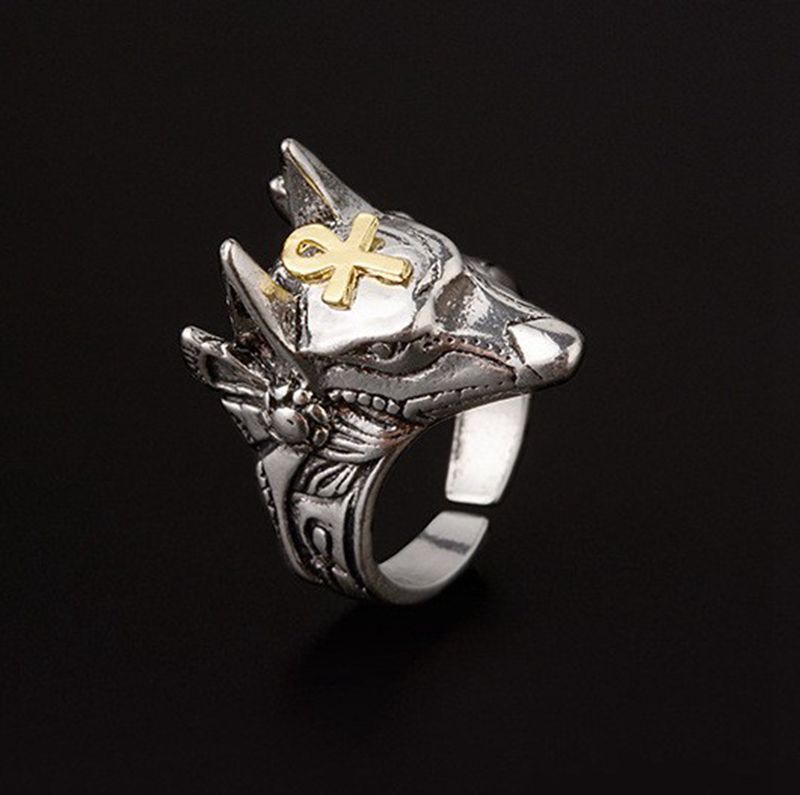 European and American retro punk snake ring lizard dog pharaoh open ring adjustable cross crown lion head ring