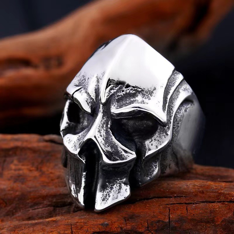 Cross-border Spartan mask hero alloy ring European and American men's personality ring domineering skull punk style ring