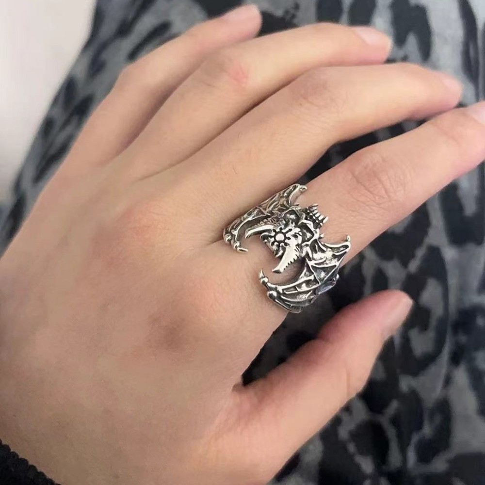 Cross-border retro ring skull bat European and American style retro punk trendy personality niche men and women ring