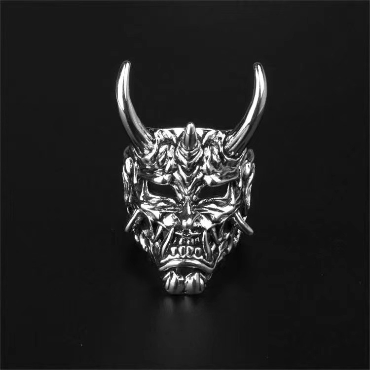 European and American personality domineering hip-hop Prajna mask ring men's trendy street fashion all-match index finger ring hand jewelry