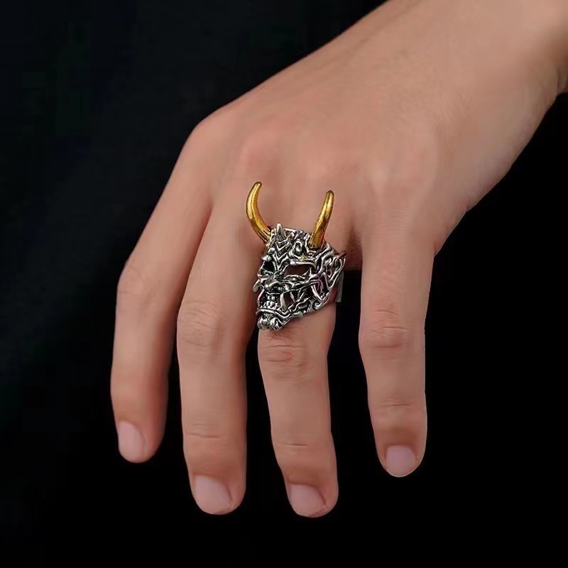 European and American personality domineering hip-hop Prajna mask ring men's trendy street fashion all-match index finger ring hand jewelry