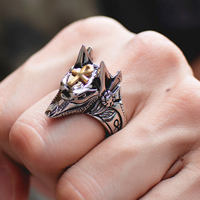 European and American retro punk snake ring lizard dog pharaoh open ring adjustable cross crown lion head ring