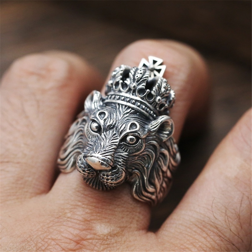 European and American retro punk snake ring lizard dog pharaoh open ring adjustable cross crown lion head ring