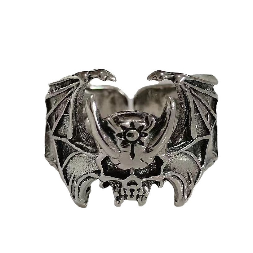 Cross-border retro ring skull bat European and American style retro punk trendy personality niche men and women ring