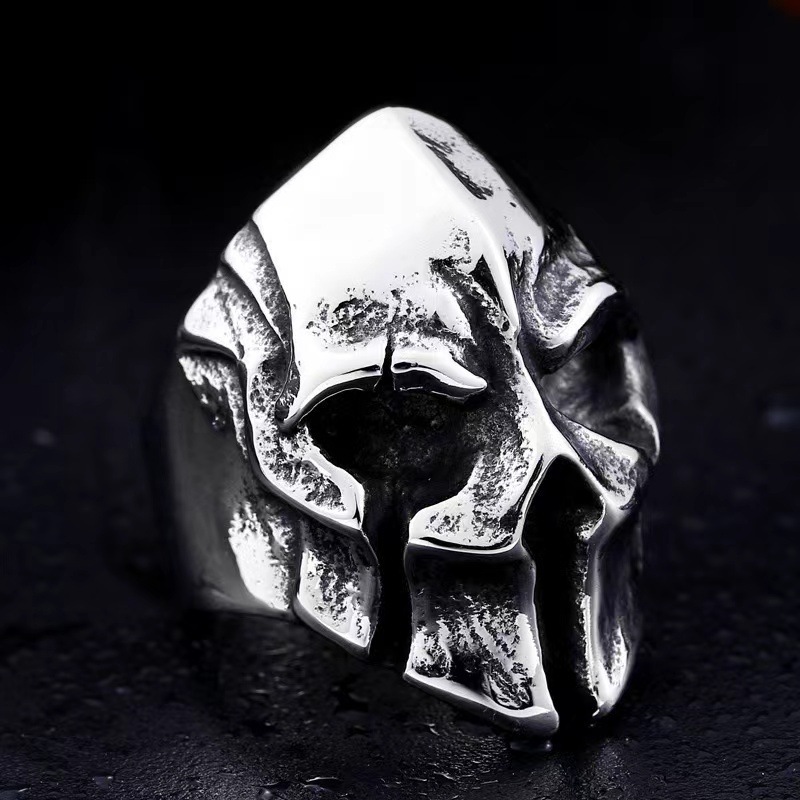 Cross-border Spartan mask hero alloy ring European and American men's personality ring domineering skull punk style ring
