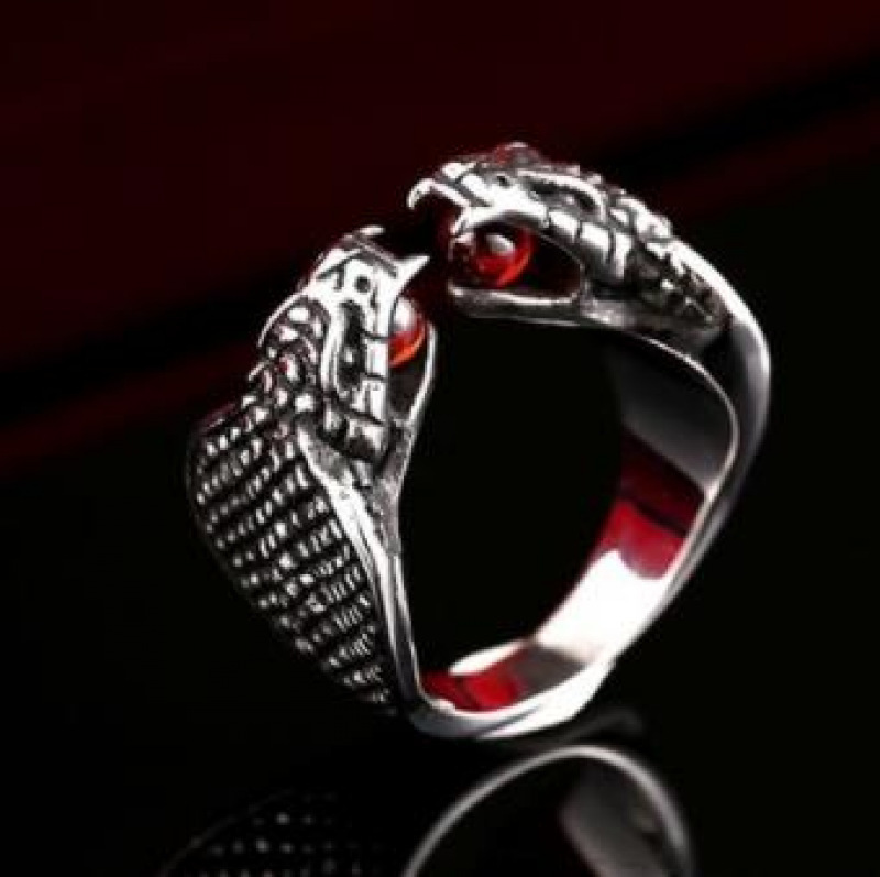 Steel Warrior Vintage Jewelry – Stainless Steel Men's Double-Headed Snake Ring with Zircon Inlay
