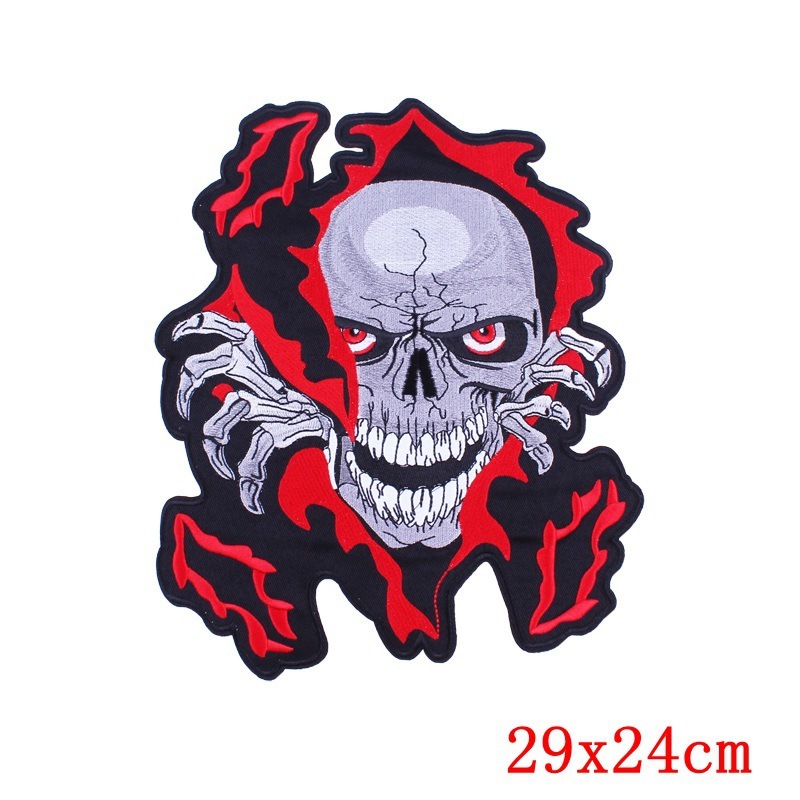 New skull punk big back label foreign trade embroidery cloth patch clothing embroidery motorcycle label patch discount spot wholesale