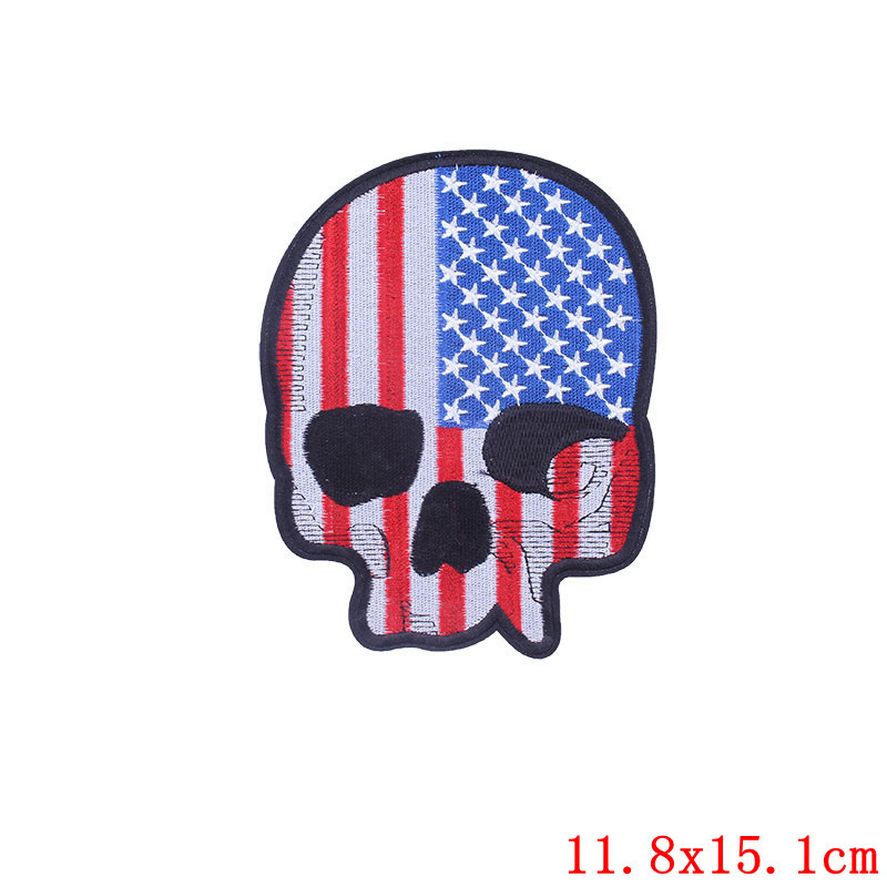 New skull punk big back label foreign trade embroidery cloth patch clothing embroidery motorcycle label patch discount spot wholesale